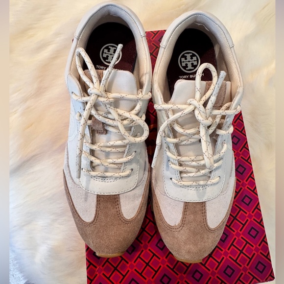 Tory Burch Annie Cream and Tan Sneakers - Picture 2 of 8